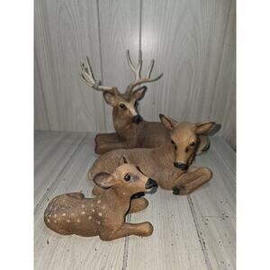 Vintage Homco Deer Family 1984 Buck Doe Fawn Resin Farmhouse Man Cave Cabin USA
